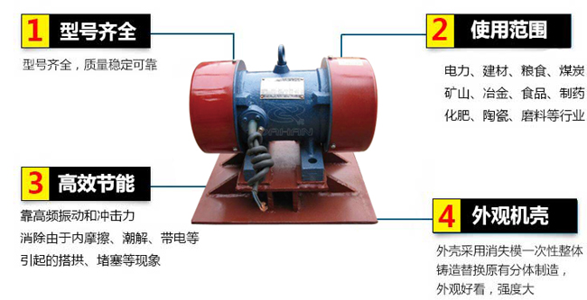lzf倉壁振動(dòng)器：1，型號(hào)齊全：型號(hào)齊全，質(zhì)量穩(wěn)定可靠。2，適用范圍：電力，建材，糧食，煤炭，礦山，冶金，食品，制藥，化肥，陶瓷，磨料等行業(yè)。3，高效：靠高頻振動(dòng)和沖擊力消除由于內(nèi)摩擦，潮解，帶電等引起的塔供，堵塞等現(xiàn)象。4，外觀機(jī)殼：外殼采用消失模一次性整體鑄造替換原有分體制造，外觀好看，強(qiáng)度大。