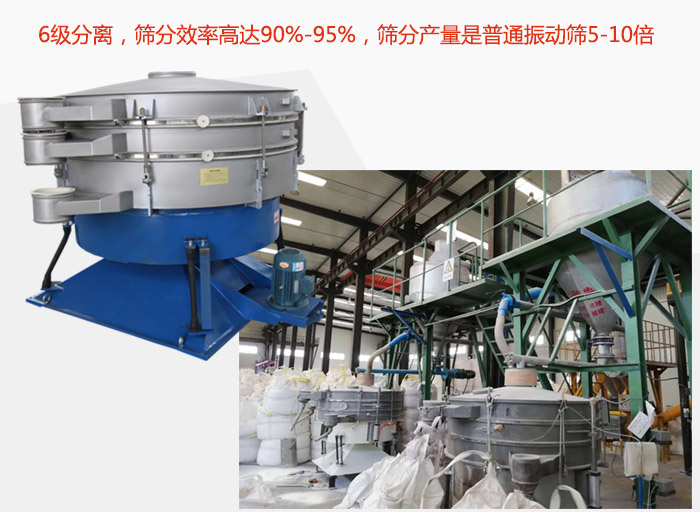 搖擺篩采用6級分離，篩分效率高達90%-95%，篩分產(chǎn)量是普通振動篩5-10倍