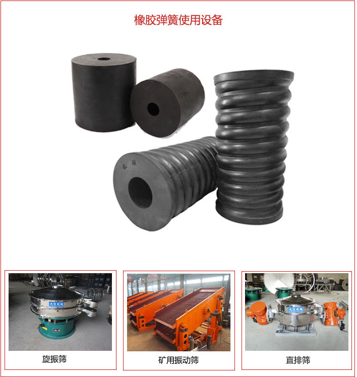 橡膠彈簧適用設(shè)備：旋振篩，礦用振動篩，直排篩等