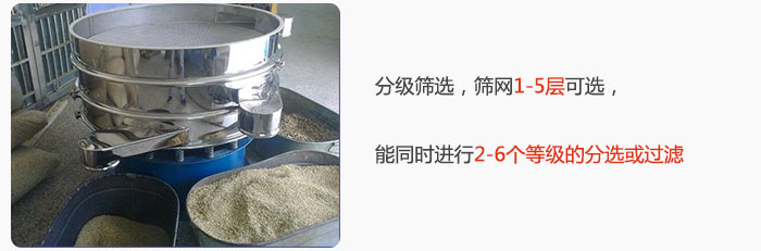 分級篩選，可篩1至5層篩網(wǎng)，能同時進(jìn)行2至6個等級的分選或過濾