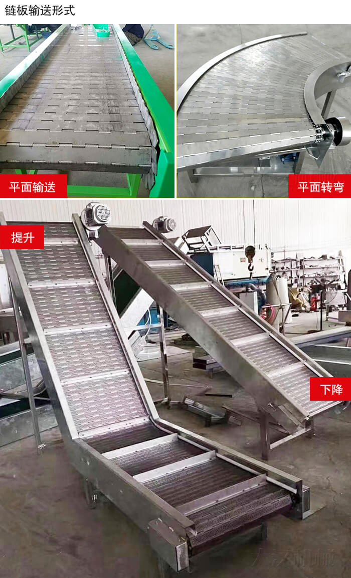鏈板輸送機平面輸送，平面拐彎，提升等運行現場圖片